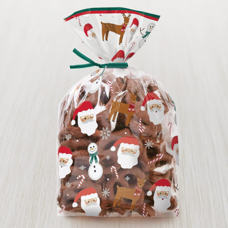 op. 20 szt. Celofanowe woreczki do pakowania pierniczków - świąteczny wzór - dł. 241 x szer. 101 mm - Wilton