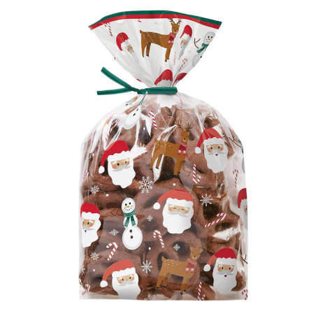 op. 20 szt. Celofanowe woreczki do pakowania pierniczków - świąteczny wzór - dł. 241 x szer. 101 mm - Wilton