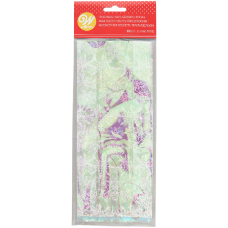 op. 20 szt. Celofanowe woreczki do pakowania pierniczków - opalizujące śnieżynki - dł. 241 x szer. 101 mm - Wilton