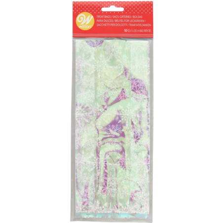 op. 20 szt. Celofanowe woreczki do pakowania pierniczków - opalizujące śnieżynki - dł. 241 x szer. 101 mm - Wilton