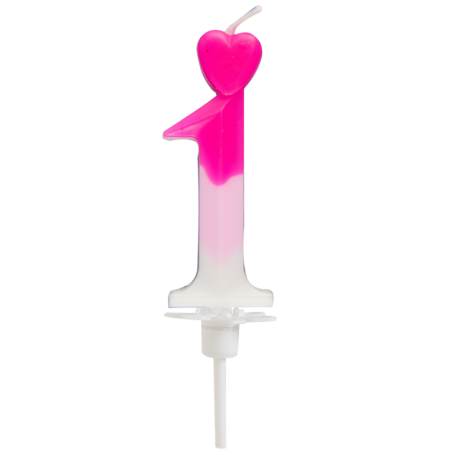 Cyfra 1 - różowa świeczka urodzinowa do tortu - dł. 65 mm - nr. kat. 764001 Daisy Decor