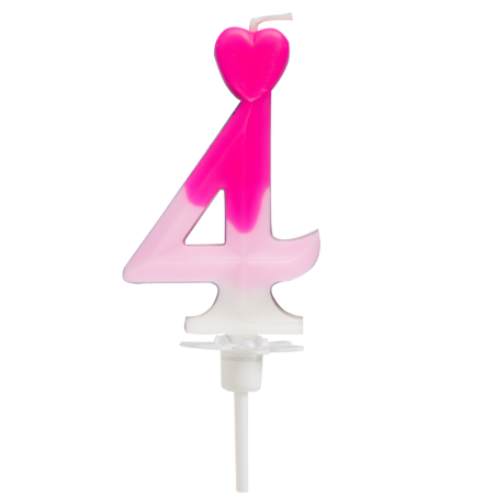 Cyfra 4 - różowa świeczka urodzinowa do tortu - dł. 65 mm - nr. kat. 764004 Daisy Decor