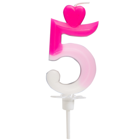 "5" ŚWIECZKA BIAŁO-RÓŻOWA NA TORT 764005 ROSEDECOR wysokość 6,5 cm