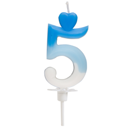 "5" ŚWIECZKA BIAŁO-NIEBIESKA NA TORT 764905 ROSEDECOR wysokość 6,5 cm