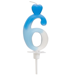 "6" ŚWIECZKA BIAŁO-NIEBIESKA NA TORT 764906 ROSEDECOR wysokość 6,5 cm