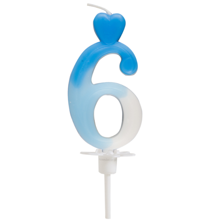 "6" ŚWIECZKA BIAŁO-NIEBIESKA NA TORT 764906 ROSEDECOR wysokość 6,5 cm