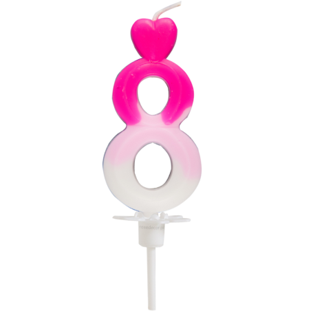 "8" ŚWIECZKA BIAŁO-RÓŻOWA NA TORT 764008 ROSEDECOR wysokość 6,5 cm