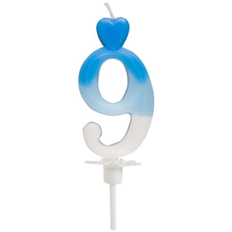 "9" ŚWIECZKA BIAŁO-NIEBIESKA NA TORT 764909 ROSEDECOR wysokość 6,5 cm
