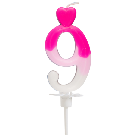 "9" ŚWIECZKA BIAŁO-RÓŻOWA NA TORT 764009 ROSEDECOR wysokość 6,5 cm