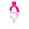 "9" ŚWIECZKA BIAŁO-RÓŻOWA NA TORT 764009 ROSEDECOR wysokość 6,5 cm
