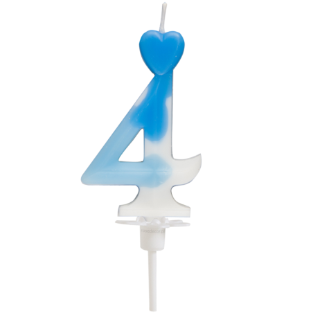 "4" ŚWIECZKA BIAŁO-NIEBIESKA NA TORT 764904 ROSEDECOR wysokość 6,5 cm