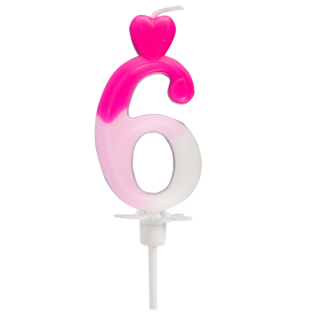 "6" ŚWIECZKA BIAŁO-RÓŻOWA NA TORT 764006 ROSEDECOR wysokość 6,5 cm
