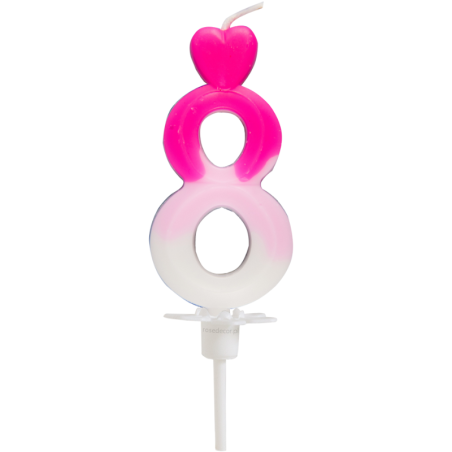 "8" ŚWIECZKA BIAŁO-RÓŻOWA NA TORT 764008 ROSEDECOR wysokość 6,5 cm