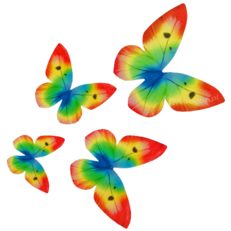 8 szt. MOTYLE TĘCZOWE 240005 ROSE DECOR jadalna dekoracja waflowa w kształcie motyli w kolorach tęczy