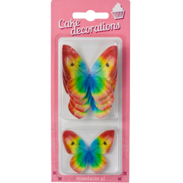 8 szt. MOTYLE TĘCZOWE 240005 ROSE DECOR jadalna dekoracja waflowa w kształcie motyli w kolorach tęczy