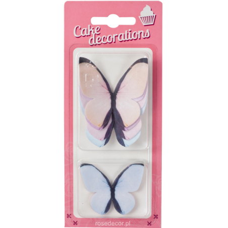 8 szt. MOTYLE PASTELOWE 240004 ROSE DECOR jadalna dekoracja waflowa w kształcie motyli w czterech pastelowych kolorach