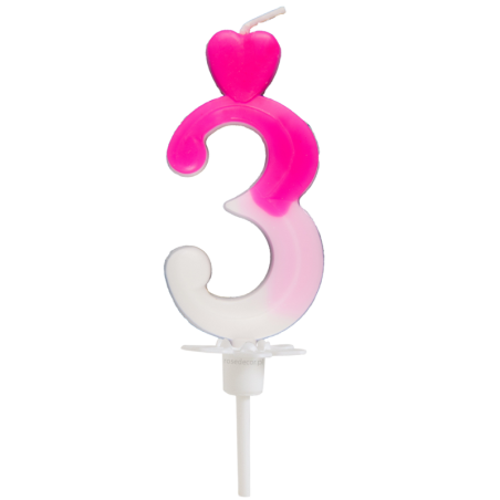 "3" ŚWIECZKA BIAŁO-RÓŻOWA NA TORT 764003 ROSEDECOR wysokość 6,5 cm