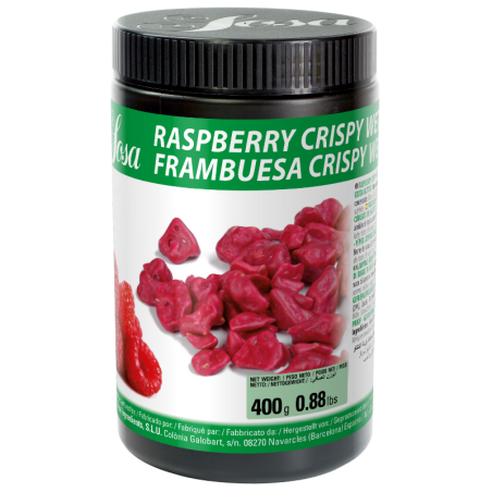 op. 400 g Liofilizowane kawałki malin pokryte warstwą tłuszczu kakaowego - posypka - Crispy Wet Proof Sosa Ingredients