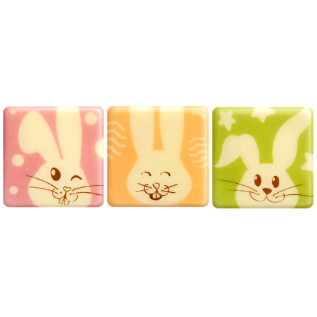 op. 144 szt. Funny Bunny 33773 Barbara Decor - zestaw wielkanocnych dekoracji z białej czekolady - dł. 30 mm