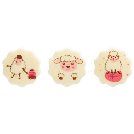 105 szt. OWIECZKI 33749 BARBARA DECOR czekoladowy zestaw wielkanocnych dekoracji z nadrukiem w 3 wzorach śr. 37 mm