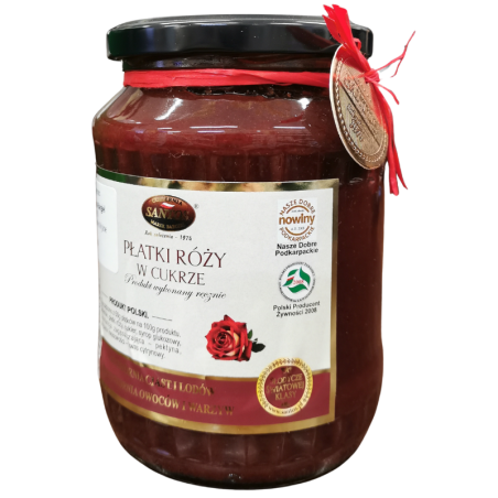 op. 850 g Płatki Róży w cukrze - nadzienie do pączków - produkt wykonany ręcznie - Cukiernia Santos