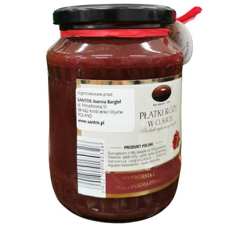 op. 850 g Płatki Róży w cukrze - nadzienie do pączków - produkt wykonany ręcznie - Cukiernia Santos