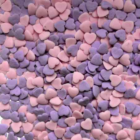 op. 250 g Serduszka fioletowe i różowe - śr. 8 mm - walentynkowe konfetti cukrowe - posypka dekoracyjna