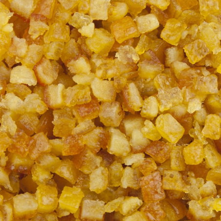 op. 1 kg Kandyzowana skórka pomarańczy do dekoracji pączków - kostka o wym. 4 x 4 mm