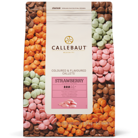 op. 2.5 kg Czekolada truskawkowa - połączenie białej czekolady z aromatem truskawkowym - Strawberry Callets™ Callebaut