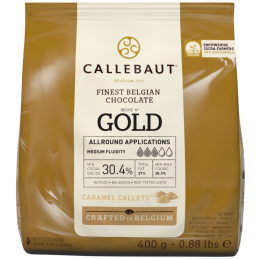 op. 400 g Biała czekolada z karmelem o zaw. 30.4% kakao - GOLD Callebaut - nr. kat. CHK-R30GOLD-E0-D94