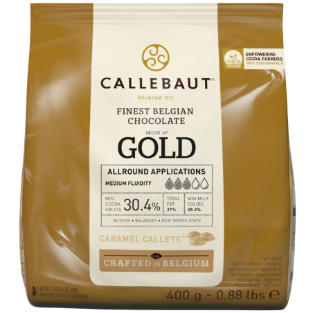 op. 400 g Biała czekolada z karmelem o zaw. 30.4% kakao - GOLD Callebaut - nr. kat. CHK-R30GOLD-E0-D94