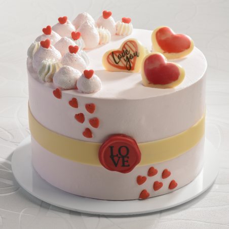 op. 48 szt. Czerwona pieczątka z napisem LOVE - dekoracja na bazie białej czekolady - śr. 38 mm - nr. kat. 78445 Modecor