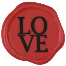 op. 48 szt. Czerwona pieczątka z napisem LOVE - dekoracja na bazie białej czekolady - śr. 38 mm - nr. kat. 78445 Modecor