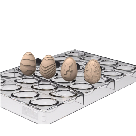 Pisanki - wielkanocny zestaw do dekorowania pralin - forma z Tritanu + stemple silikonowe - Uovo 01 & Choco Stamp E - Silikomart