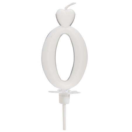 Cyfra 0 - biała świeczka urodzinowa do tortu - dł. 65 mm - nr. kat. 760100 Daisy Decor