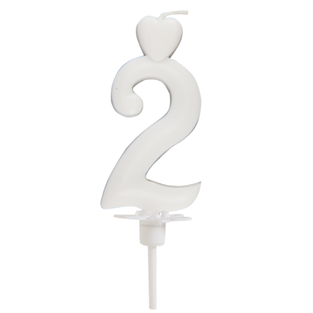 Cyfra 2 - biała świeczka urodzinowa do tortu - dł. 65 mm - nr. kat. 760102 Daisy Decor