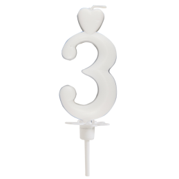 Cyfra 3 - biała świeczka urodzinowa do tortu - dł. 65 mm - nr. kat. 760103 Daisy Decor