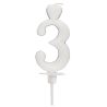 Cyfra 3 - biała świeczka urodzinowa do tortu - dł. 65 mm - nr. kat. 760103 Daisy Decor