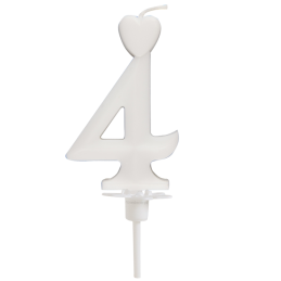Cyfra 4 - biała świeczka urodzinowa do tortu - dł. 65 mm - nr. kat. 760104 Daisy Decor