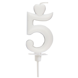 Cyfra 5 - biała świeczka urodzinowa do tortu - dł. 65 mm - nr. kat. 760105 Daisy Decor