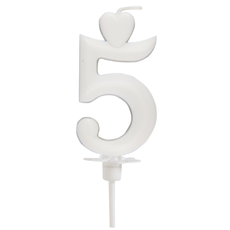 Cyfra 5 - biała świeczka urodzinowa do tortu - dł. 65 mm - nr. kat. 760105 Daisy Decor
