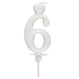 Cyfra 6 - biała świeczka urodzinowa do tortu - dł. 65 mm - nr. kat. 760106 Daisy Decor