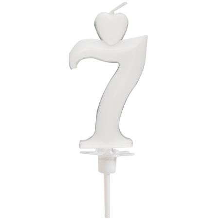 Cyfra 7 - biała świeczka urodzinowa do tortu - dł. 65 mm - nr. kat. 760107 Daisy Decor