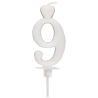 Cyfra 9 - biała świeczka urodzinowa do tortu - dł. 65 mm - nr. kat. 760109 Daisy Decor