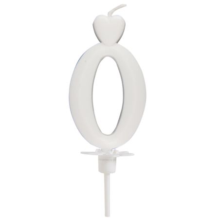 Cyfra 0 - biała świeczka urodzinowa do tortu - dł. 65 mm - nr. kat. 760100 Daisy Decor