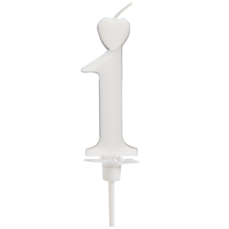 Cyfra 1 - biała świeczka urodzinowa do tortu - dł. 65 mm - nr. kat. 760101 Daisy Decor