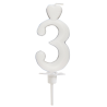 Cyfra 3 - biała świeczka urodzinowa do tortu - dł. 65 mm - nr. kat. 760103 Daisy Decor