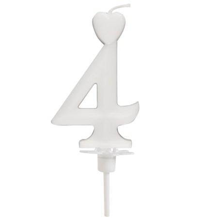 Cyfra 4 - biała świeczka urodzinowa do tortu - dł. 65 mm - nr. kat. 760104 Daisy Decor