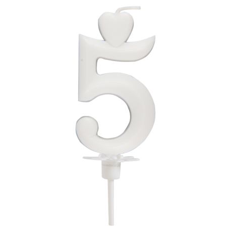 Cyfra 5 - biała świeczka urodzinowa do tortu - dł. 65 mm - nr. kat. 760105 Daisy Decor