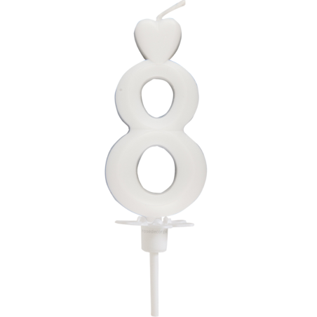 Cyfra 8 - biała świeczka urodzinowa do tortu - dł. 65 mm - nr. kat. 760108 Daisy Decor